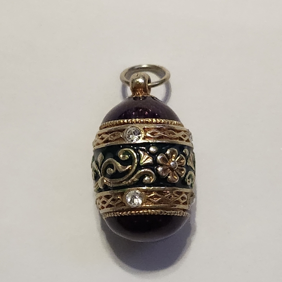Purple and Gold Egg Pendant Charm with Intricate Detailing Signed - Picture 12 of 12
